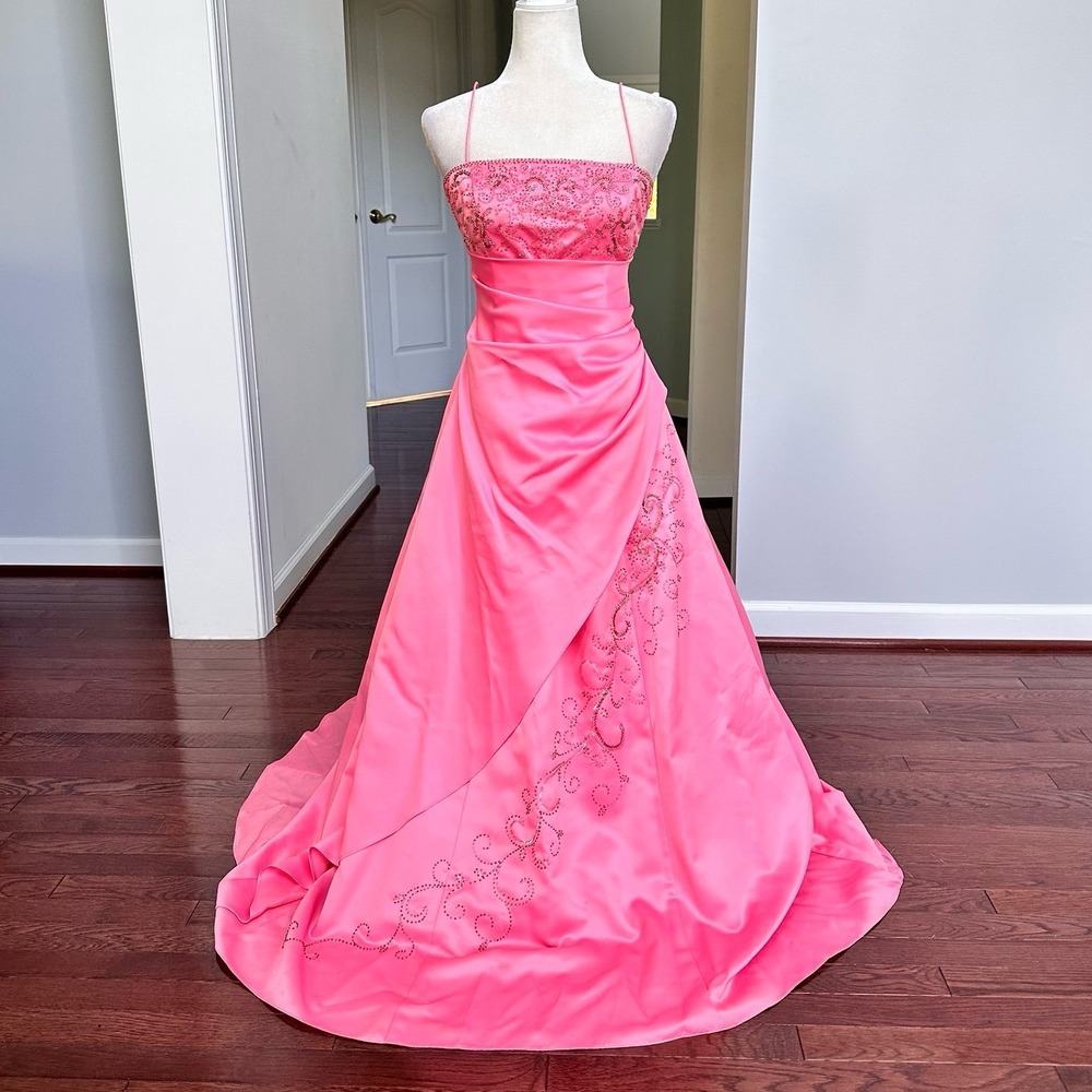 City‎ Studio Peach Beaded Embellished Draped Luxury Goddess Unique Gown Dress